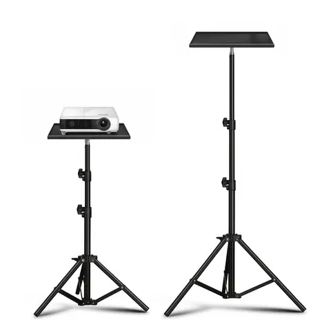 Adjustable Folding Portable Tripod Projector Stand with Tray, Desktop Laptop Holder and Floor-Mount Storage Rack, Home Office Essential