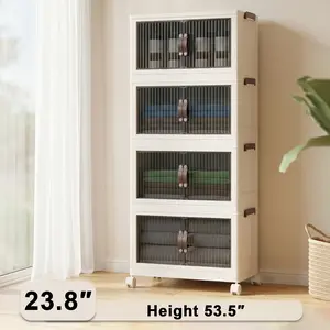 262QT Extra Large Capacity Stackable Storage Box, Foldable Storage Box with Lid and Wheels, Suitable for Bedrooms and Dormitories, Stackable Storage Organizer, Storage Container, 4-Pack