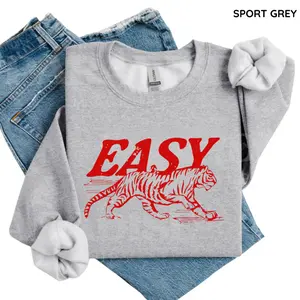 Easy Tiger Tee Sweatshirt, Vintage style Inspired Shirt, Trendy Tiger, Retro Festival Clothing, Top Classic Shirt