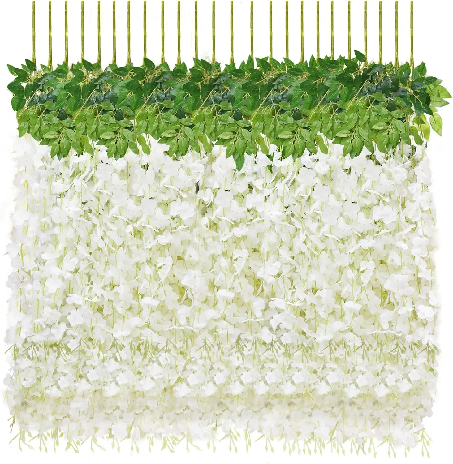 60PCS Artificial Wisteria Flowers, White Dense Artificial Fake Wisteria Vine Ratta Hanging Garland Silk Flowers String for Home Party Wedding Decor