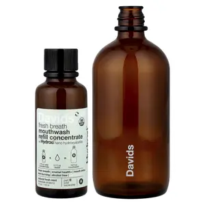 Davids Fresh Breath Mouthwash Refill Kit, Alcohol Free, Natural Fresh Mint, 2 Piece Kit
