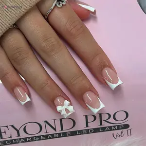 White French Press on Nails 3D Bowknot Fake Nails Tips Full Cover