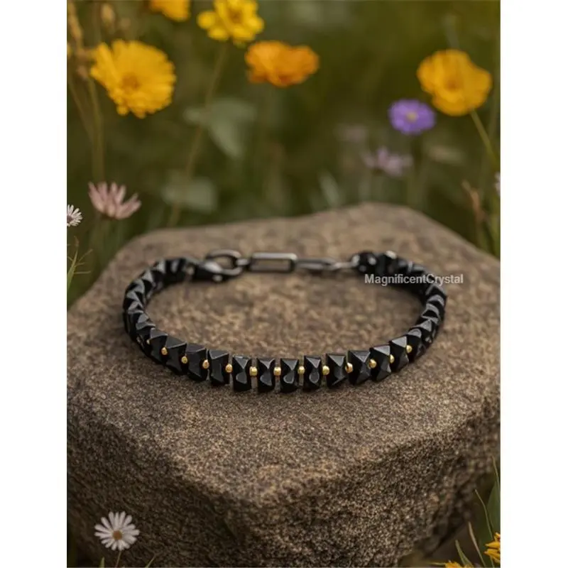 Premium Hematite Stone Bracelet Men Energy Healing Reiki Gift Silver Clasp