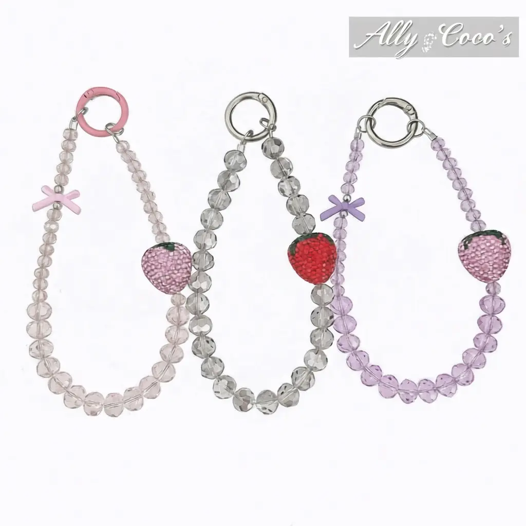 Premium Sense Rhinestone Strawberry Mobile Phone Chain Crystal Wrist Beaded Lanyard anti-lost phone lanyard Anti-Drop Anti-Lost Key，Anti-Theft Wrist Strap Gift for Christmas& Thanksgiving Day Chain Grey Aesthetic Cloth Smartphone Cellphone Grip