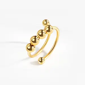 Anxiety Spinner Ring for Women – Stress Relief Fidget Beaded Rotating Band, Unique Creative Finger Jewelry