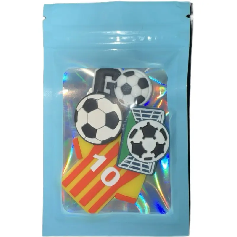 Croc Charm and Keychain Bundles - Soccer Ball Design with Number 10 and Goal Icon Packaging