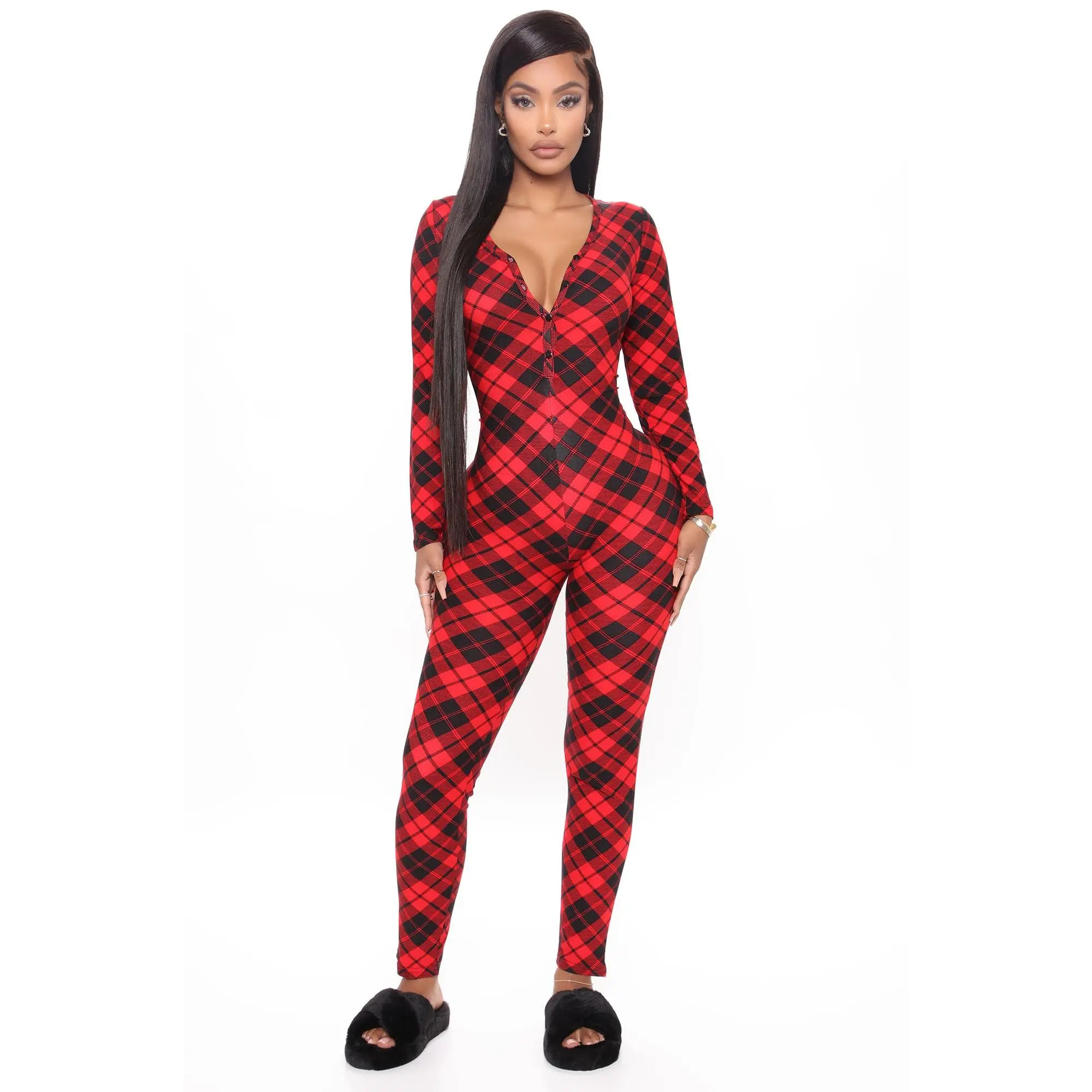 Plaid Habits PJ Jumpsuit Onesie - Red/Black Plaid Habits PJ Jumpsuit Onesie - Red/Black