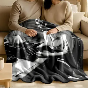 1 piece Retro-style woman working on a typewriter office scene themed flannel blanket - Super soft flannel blanket in modern style, suitable for sofas and beds, all-season use, digitally printed pattern, 100% polyester material, machine washable