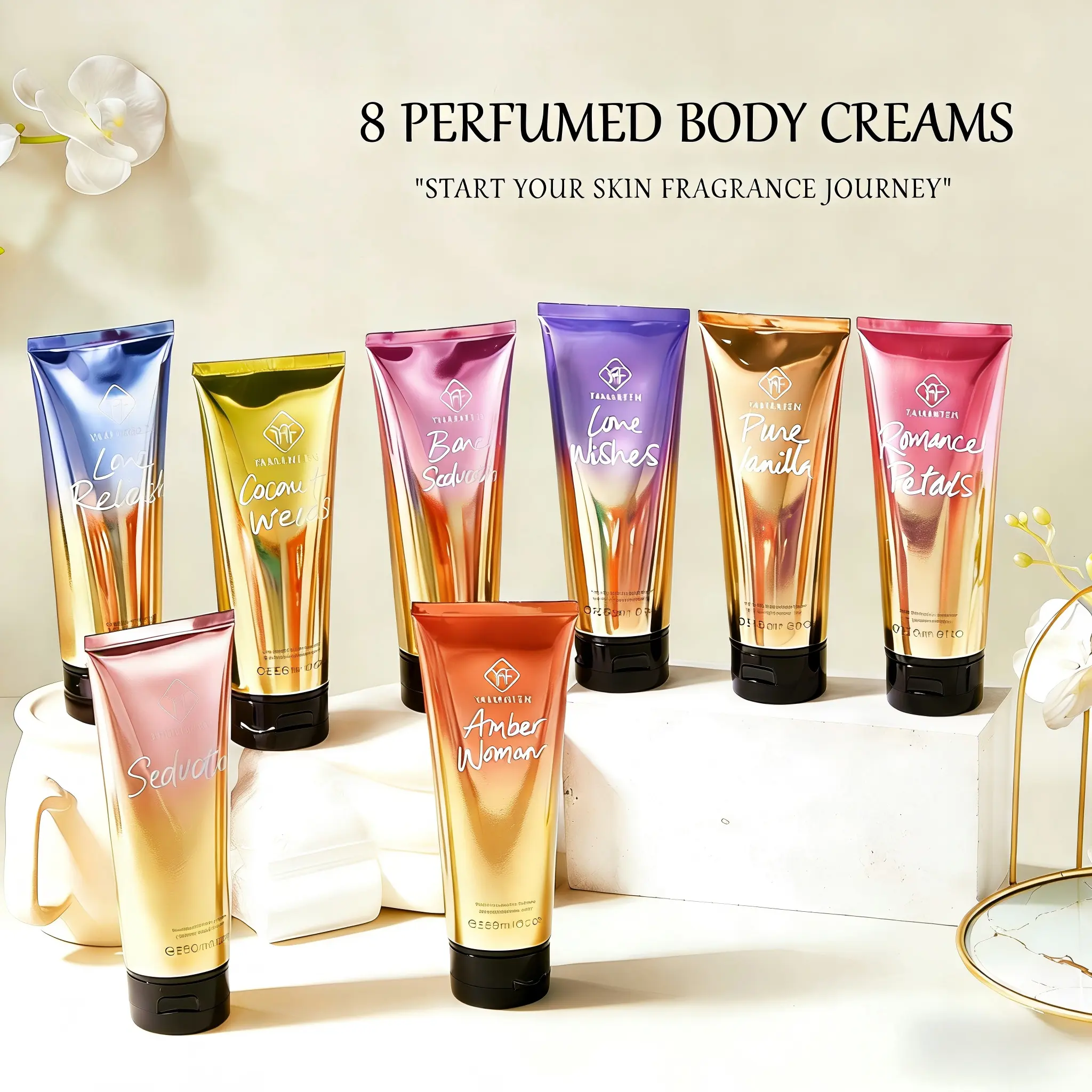 Elegant Scented Body Cream 24H Hydration Nourishing Skincare for Dry Skin Relief 8Fl.Oz with Elegant Scent and Essential Moisture Care(1Pc，Romance Petals)