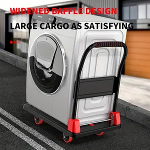 1 Piece Heavy Duty Foldable Flatbed Cart with Thick Steel Frame, Large Capacity Non-Slip Silent Rubber Wheels Suitable for Home Storage and Warehouse Workshop, High Load Capacity, Widened Bed Surface, Wear-Resistant Structure, Transport Trolley,