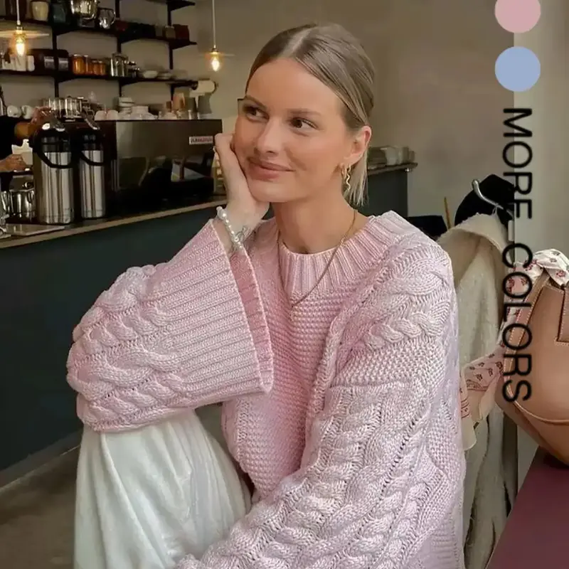 Women's Soft Comfortable Knitted Sweater, New Arrival Fall Winter Knitwear, Casual Fashion Breathable Loose Long Sleeve Crewneck Pullover Top, Elegant Chic High-End Design Womenswear Knitting, Casual Fall Sweaters