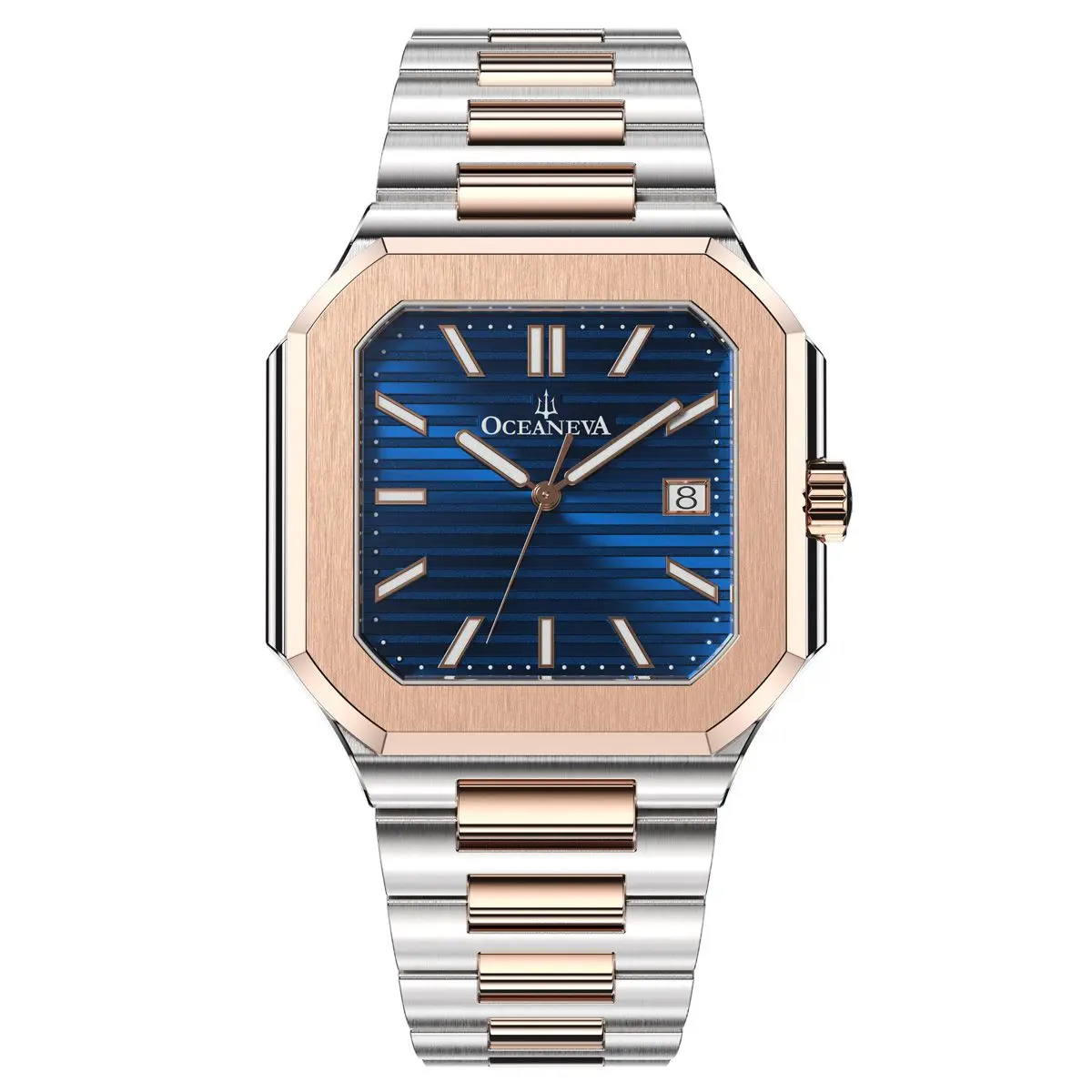 Oceaneva Men's Tenuis Ultra-Thin Automatic Watch - Blue Rose Gold, Swiss Movement, 10mm Case, 100M Water Resistant