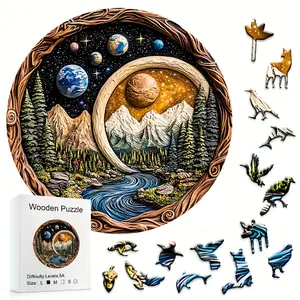 501 Primitive Forest Colorful Planet Wood Carving Puzzle, Wooden Puzzle, High Difficulty Challenge, Birthday Gifts, Family Gatherings, Company Events