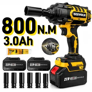【Father‘sDayGift】SEEVOLX Cordless Brushless Impact Wrench, 590 ft-lbs（800N.m), 1/2 High Torque power impact gun, 3-Mode Speed, 3000mAh Battery,  Electric Impact Wrench Set for Car Tire Truck RV Mower Automotive Vehicle Tool Repair Tool Dual-Purpose Drill