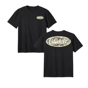 Peterbilt Camo Logo T-Shirt, Black Cotton Graphic Tee for Men and Women, Vintage Trucking Style Gift for Outdoor and Country Life Fans y2k retro