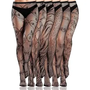 6 Pairs Women Fishnet Thigh High Stockings Waist Tights Mesh Patterned Fishnet Leggings Pantyhose
