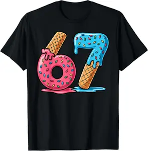 Six Seven Ice Cream Drip Cool Meme 67 Funny Number T-Shirt - Cotton Fabric Youth Boys Girl T-shirt