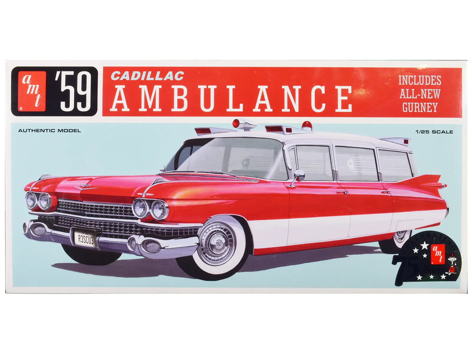 Skill 2 Model Kit 1959 Cadillac Ambulance with Gurney Accessory 1/25 Scale Plastic Model by AMT