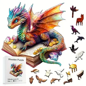 501magic Dragon Learning Wooden Jigsaw Puzzle, Advanced Skill Level, Magic Bookcase & Flying Dragon Design, Interactive Fun for Adults & Families