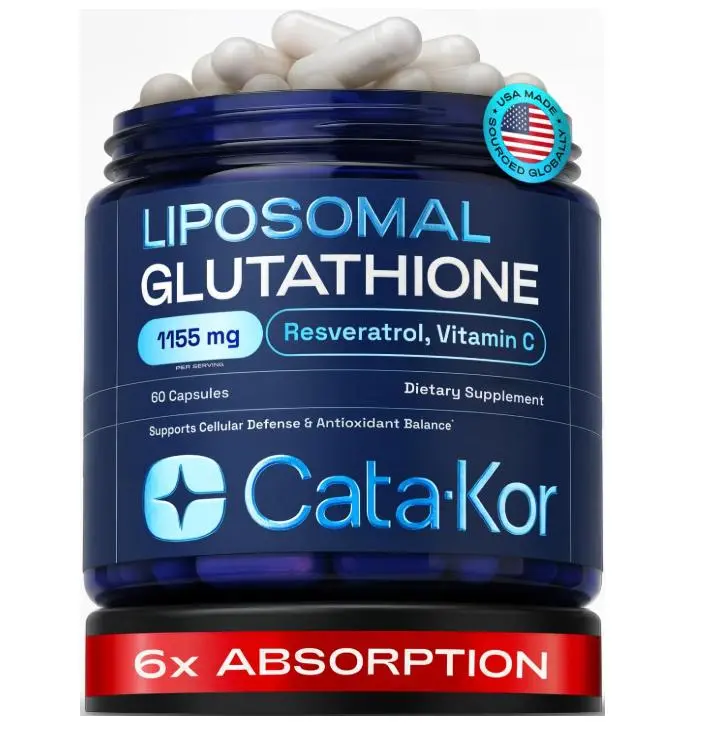 Cata-Kor Liposomal Glutathione 1000mg – Ultra High Absorption with Resveratrol, Vitamin C, Selenium & Vitamin B2 – Antioxidant Support for Immune Support & Healthy Aging – (60 Count (Pack of 1))
