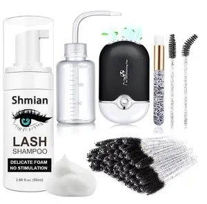 Lash Shampoo for Lash Extensions, Lash Fan with 50ml Eyelash Foam Cleanser and 50 Pcs Eyelash Brush and Rinse Bottle Oil Free/Sulfate Free Eyelash Wash Remover For Eyelash Extension Wash