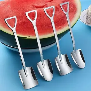 4pcs/set Creative Shovel Shaped Spoon, Stainless Steel Coffee Spoon for Ice Cream, Tea, Appetizer, Dessert, Home Kitchen Supplies