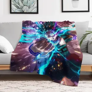 Anime-Themed Casual Throw Blanket — "One For All" Lightning Fist Design | Ultra-Soft Flannel Throw (Suitable for Beds & Sofas) | Exclusive Anime-Style Home Decor for *My Hero Academia* Fans