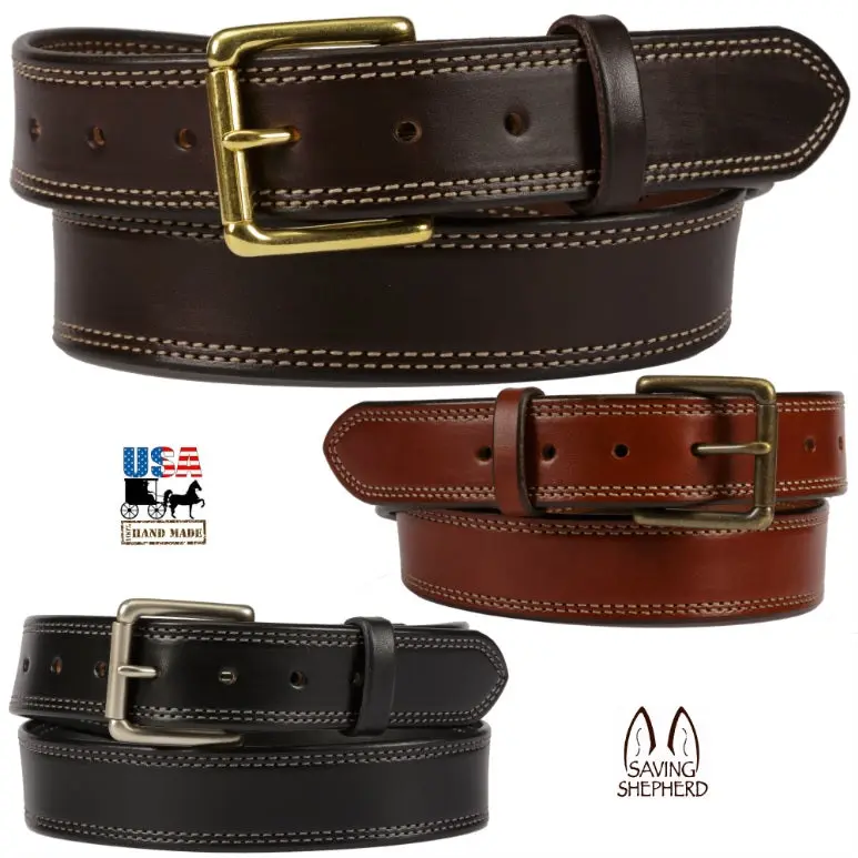 1½" Double Stitched BRIDLE LEATHER BELT - Amish Handmade in USA