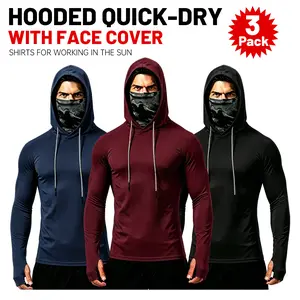 Men's Pullover Hoodie - Wetsuit-Infused Menswear Top, Clarified as Non-Underwear for Hoodies & Sweatshirts Category 3 Pack Men's Hooded Long Sleeve Shirt with Face Mask Sun Protection Stretch Workout Shirt for Running Cycling Fishing  Compression