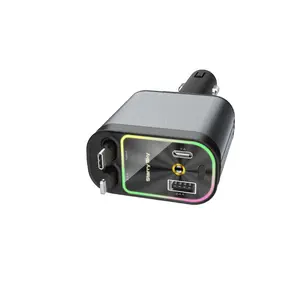 Aromatic Starlight In Roof Retractable Charger with Lightning Cable Dual Charge Port Fast Charging Adapter Automotive 4-in-1 Car Charger Red Light for iPhone Samsung iPad