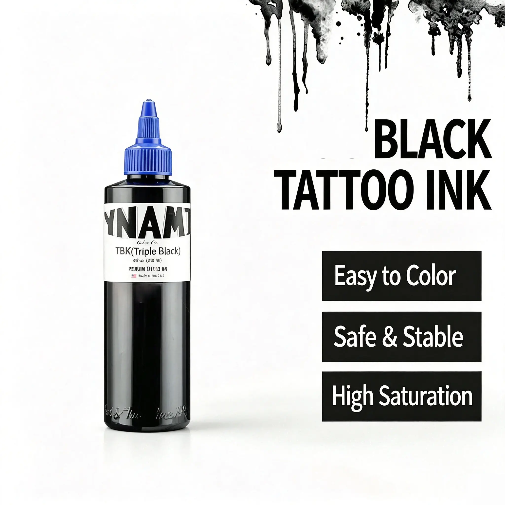 8oz  Black Tattoo Ink –sterilized - insane saturation that heals jet-black no greying- Go-to for crisp lining & smooth shading random design