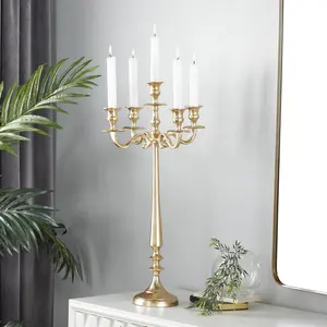 Gold Aluminum Metal Tapered 5 Plate Decorative Candelabra