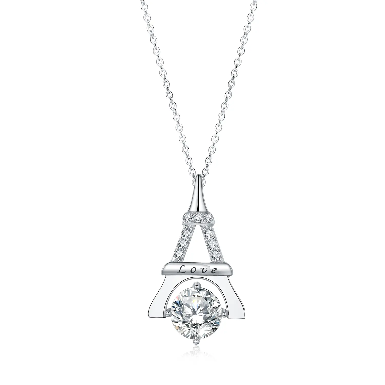 OIDEA Eiffel Tower Pendant Necklace for Women, Rhinestone Silver Tone Adjustable Chain, Elegant French Style Jewelry Gift