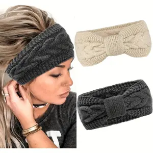 Women's Furry Ear Warmer Headbands 2-Pack Soft Stretchy Winter Hairbands Black & Grey One Size Fits Most Warm Polyester Headscarves for Cold Weather Hand Made