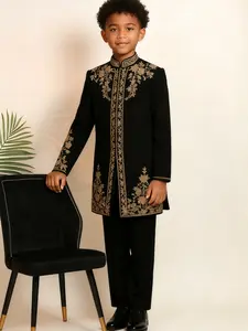Boys' African Style Gold Embroidered Dress Set, Traditional Totem Embroidery, Formal Performance, Boys' Elegant Attire