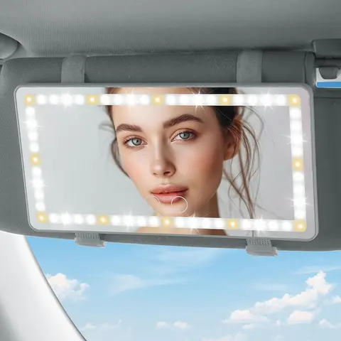 Joytutus Car Sun Visor Vanity Mirror with 60 Dimmable Touch-Control LEDs, 50% Brighter, 60% More Energy Efficient, Universal Fit, Rechargeable Battery Included