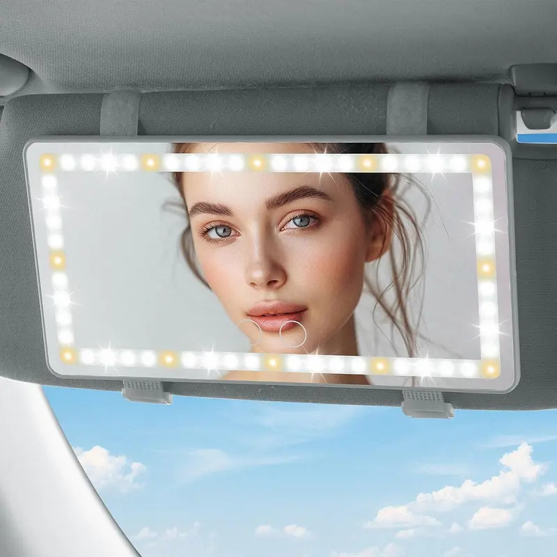 Joytutus Car Sun Visor Vanity Mirror with 60 Dimmable Touch-Control LEDs, 50% Brighter, 60% More Energy Efficient, Universal Fit, Rechargeable Battery Included
