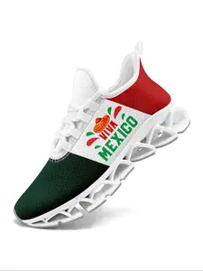 Men's Mexican Flag Eagle Print Lace Up Sneakers, Casual Comfortable Breathable Sports Running Shoes, Male All-match Round Toe Shoes for Daily Wear, Trainer