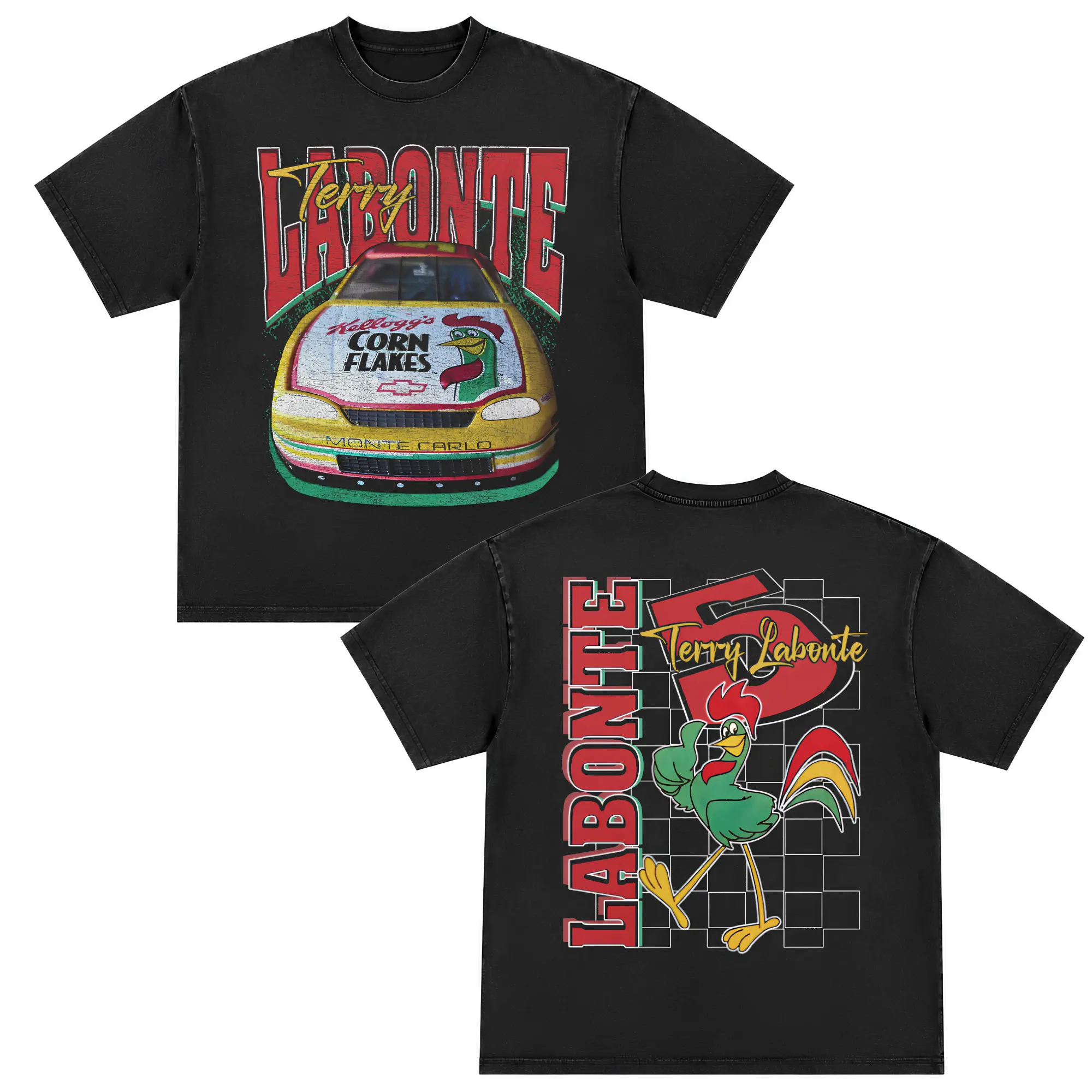 Terry Labonte Vintage NASCAR Racing Graphic Tee, Kellogg's Corn Flakes Retro Double Sided Racing Shirt, Classic Monte Carlo Motorsport T Shirt, 90s NASCAR Fan Streetwear Tee for Men, Menswear & Underwear - Men's Tops - T-shirts