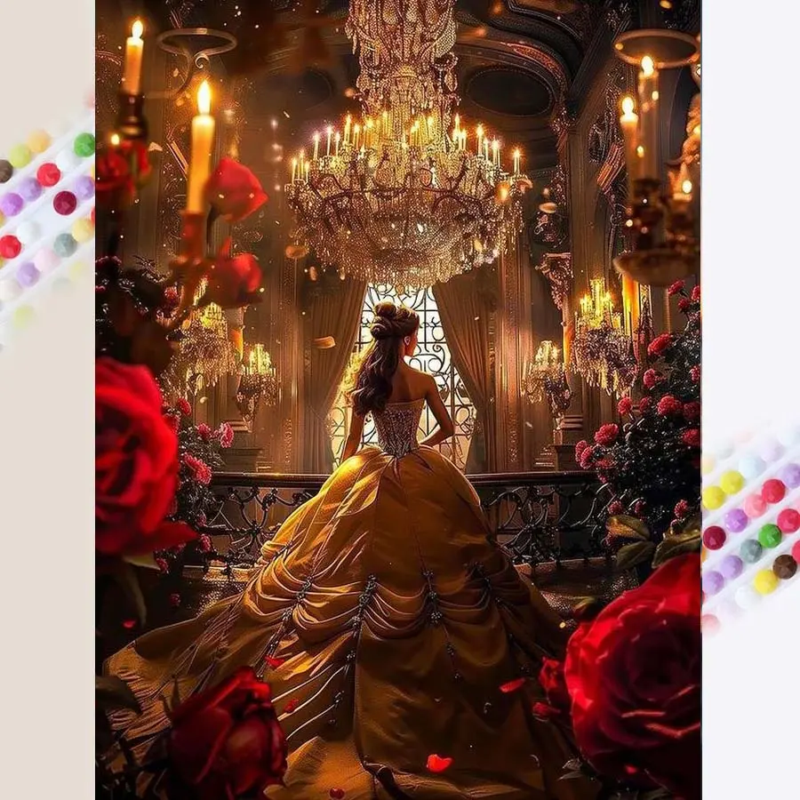 1 DIY diamond painting kit, 5D diamond art set, DIY decoration, princess, chandelier, rose diamond painting kit full round drill, mosaic, diamond art, DIY art home decoration, suitable for Christmas, Diamond Art Tools, Handicraft