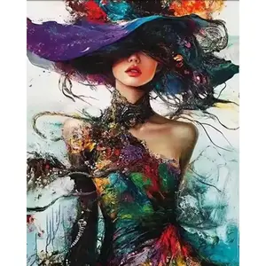 Paint by Numbers Kit for Adults Beginner, Colorful Woman Wearing a Hat Paint by Number Kits on Canvas, Easy Oil Painting for Home Wall Decor, 15.7X19.7 Inch
