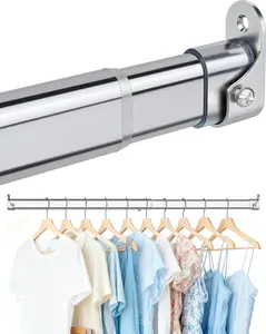 Premium Chrome Oval Closet Rod for Hanging Clothes 18.2 to 31 Inch, Includes End Supports, Adjustable Wardrobe Tube, Heavy Duty Extendable Closet Pole, Carbon Steel