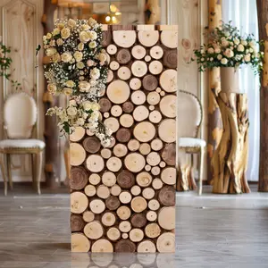 Natural Wooden Slices Pillar Prop Pedestal Stand, Rustic Farmhouse Wood Riser Rectangular Plant Stand - 24"