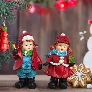 2pc Holiday Resin Figurines, Christmas Winter Child Statue, 10.8 Cm/4.25 Inches, Perfect for Various Rooms