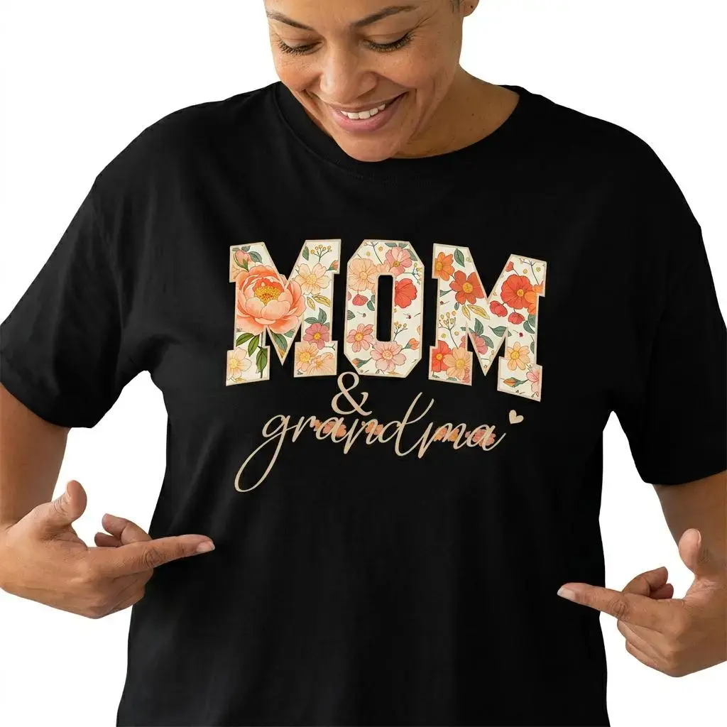 Mom and Grandma Floral Shirt Women Graphic Tee Mother's Day Gift