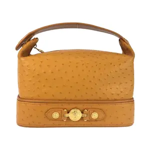 Pre-owned VERSACE Calfskin Tote Bags Sunburst Embossed Leather Handbag