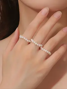 Elegant 3-Piece Elastic Imitation Pearl Ring Set, Stylish Jewelry Collection for Women, Perfect Gift Idea for Any Occasion
