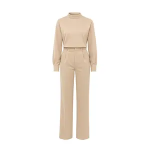 Formal Things Woven Mock Neck Long Sleeve Top and Pants Set