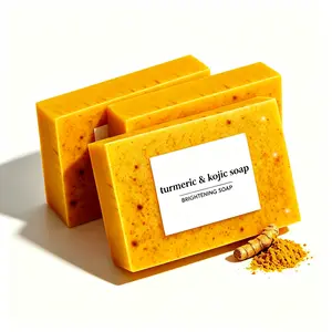 3-Pack Turmeric Kojic Acid Soap Bars - Daily Body Care Cleanser with Retinol, Hydrolyzed Collagen, Vitamin E, Shea Butter, Lemon Blend - SLS-Free, Gentle for Face, Underarms - Suitable for Oily & Dry Skin, 100g