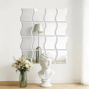 Silver Color Acrylic Decorative Mirror Wall Stickers, Removable Makeup Mirrors for Living Room Bathroom Bedroom, DIY Shower Mirror Home Decor